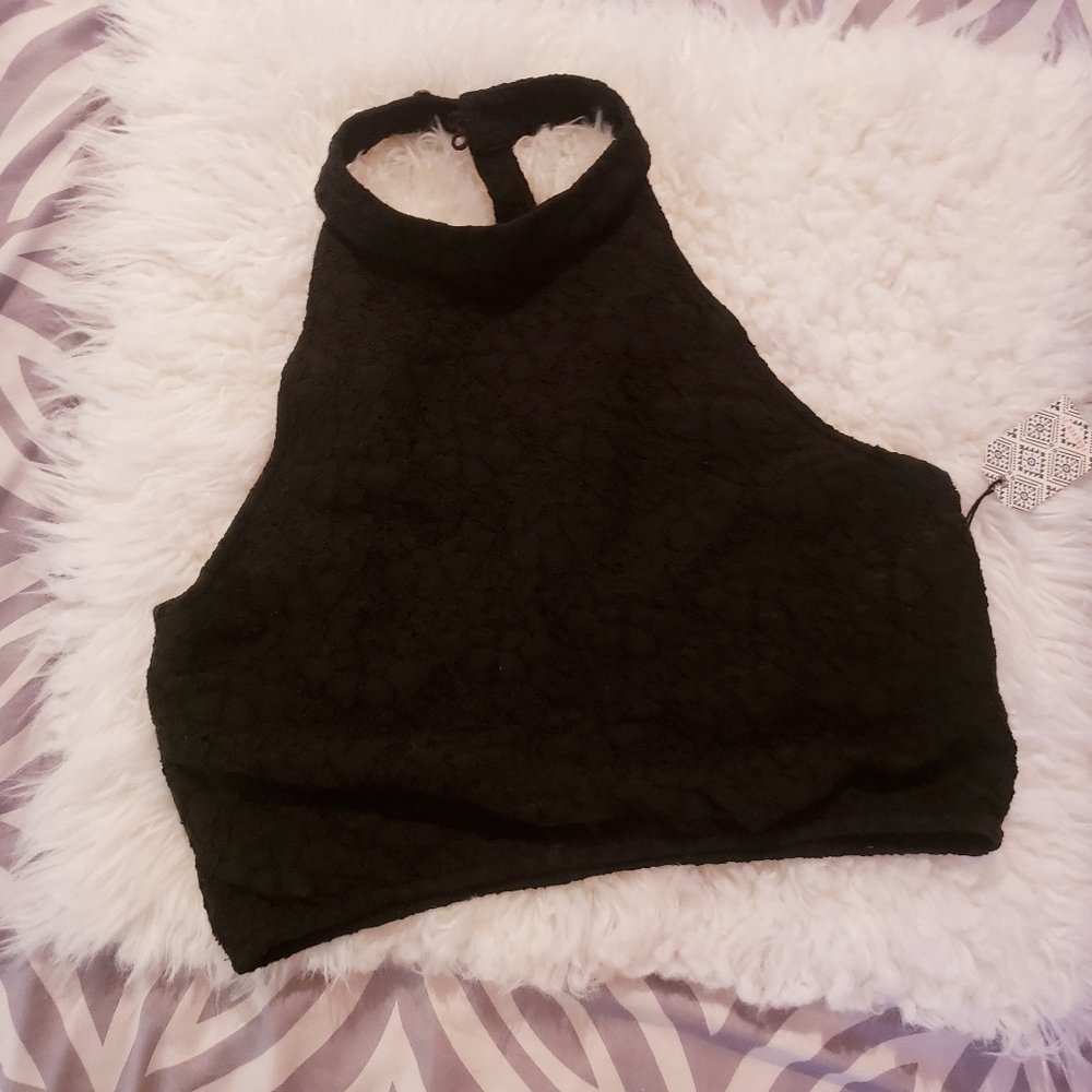 Lace halter crop top